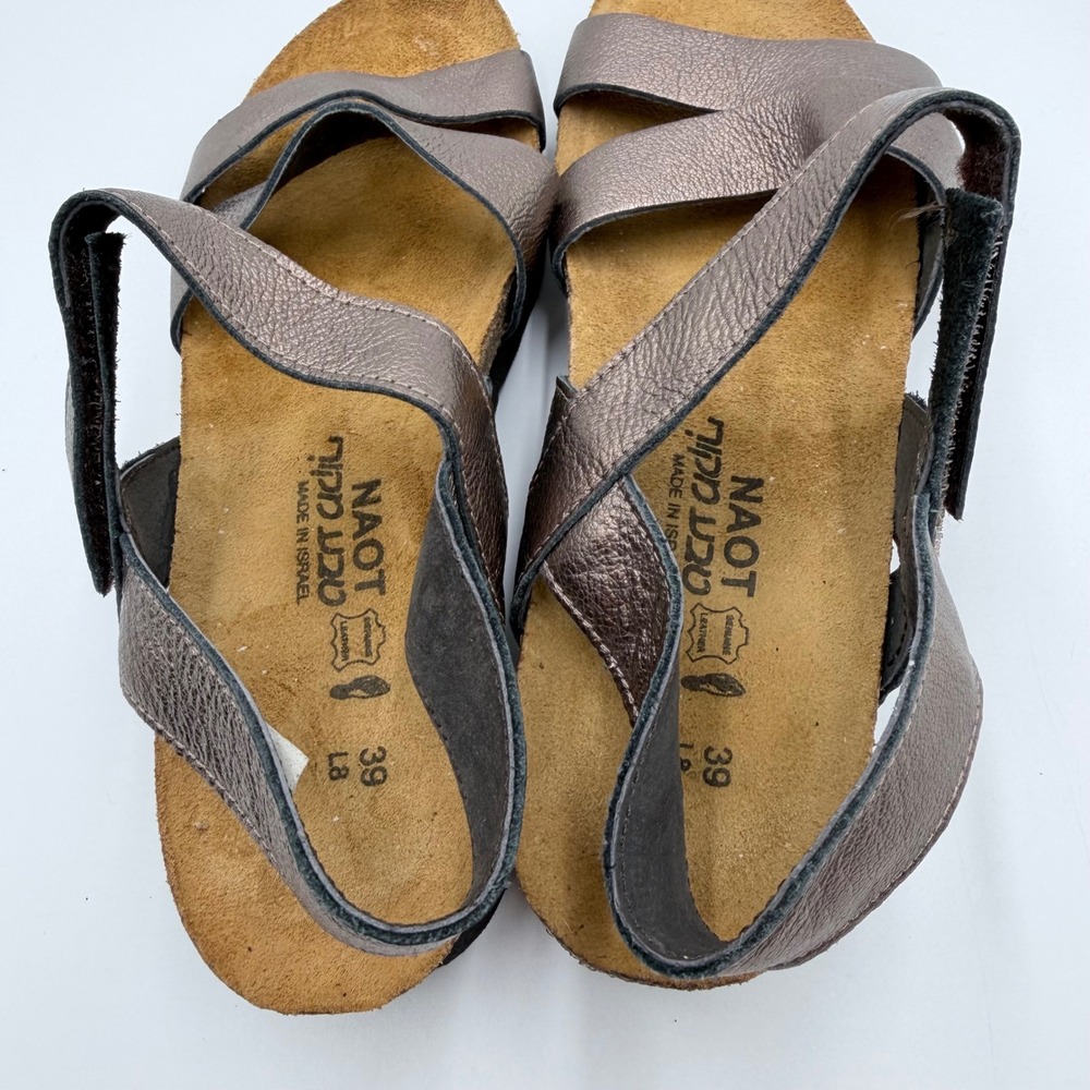 Naot Kayla Metallic Pewter Leather Wedge Sandals Womens 39 L8 Comfort Shoes - Picture 3 of 7